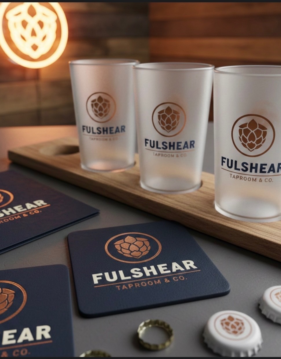 Fulshear Taproom branded flight glasses